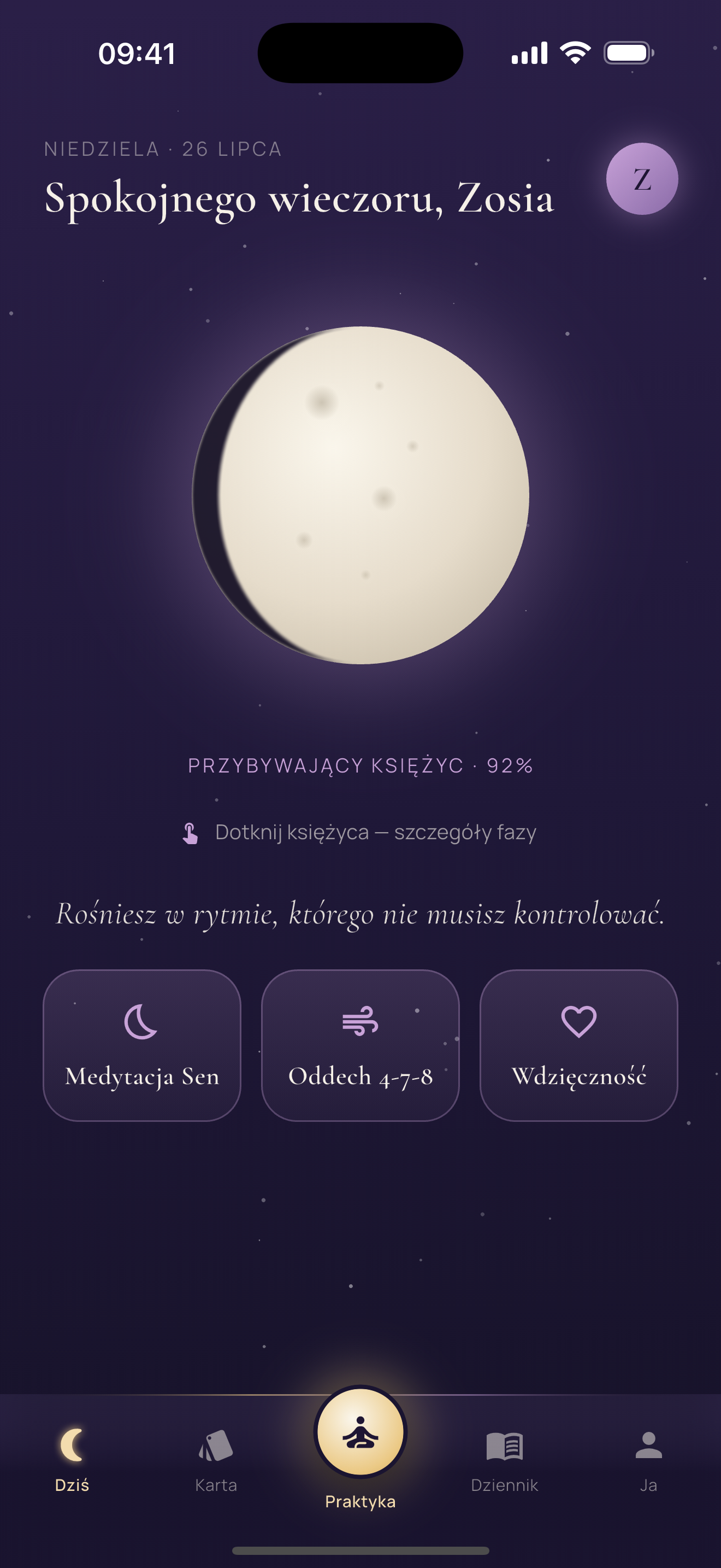 Ekran Dziś — prawdziwa faza księżyca