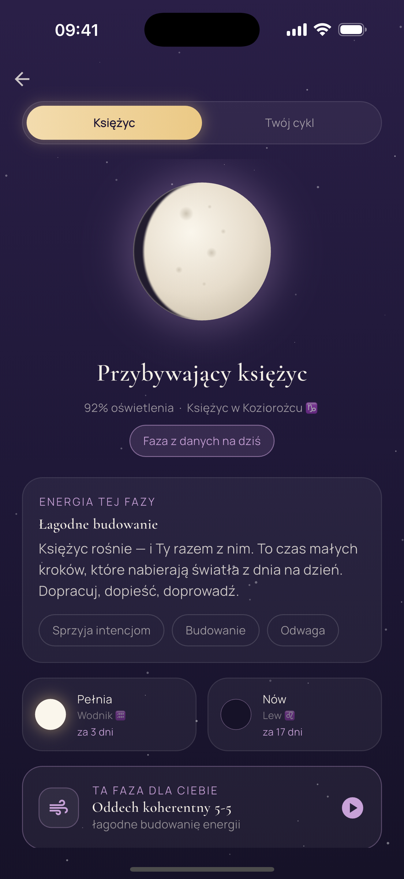 Szczegóły fazy księżyca i energia dnia